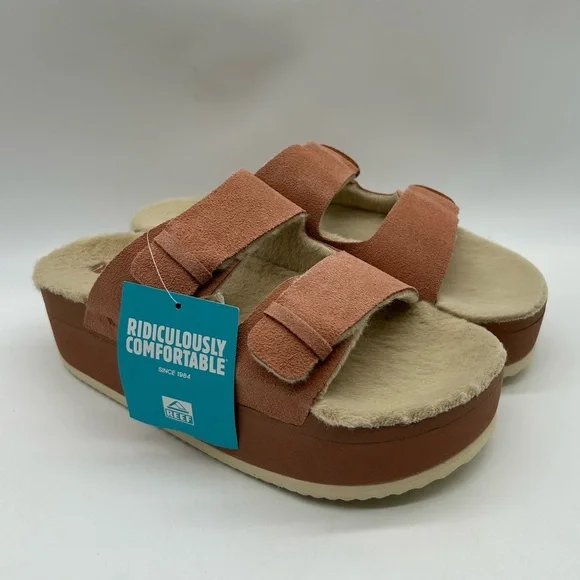 Reef Ojai Ciara Platform Sandals Women’s 9 Cork l Suede l Faux Shearling l NWT - Picture 4 of 12